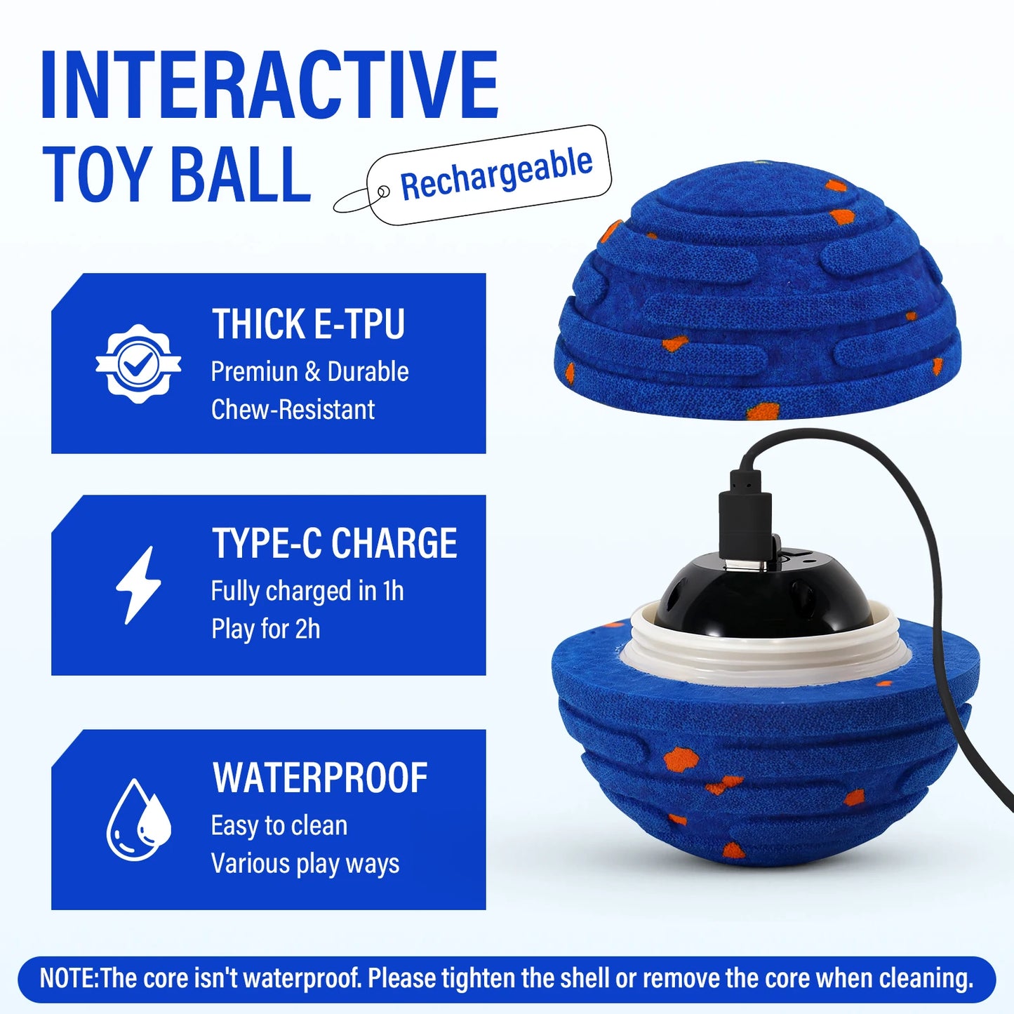 Smart Interactive Dog Toy Ball – Rechargeable Automatic Moving E-TPU Ball for Aggressive Chewers, Small & Medium Dogs