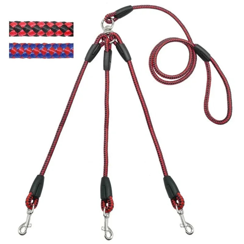 3-Way No-Tangle Dog Leash – Adjustable Triple Coupler Lead with Soft Padded Handle for Walking 3 Dogs