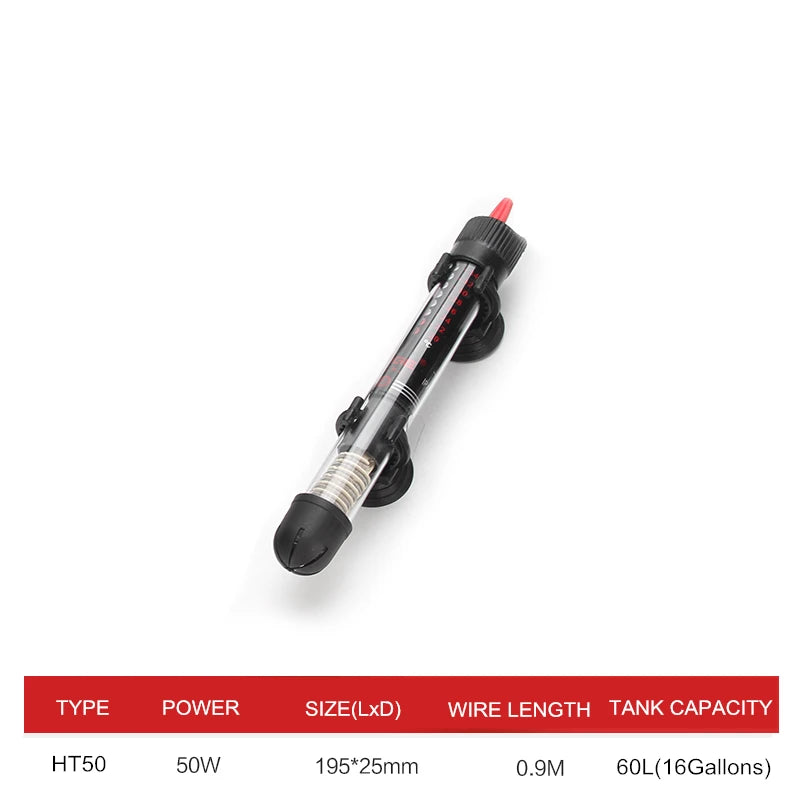 Adjustable Aquarium Heater – 25W/50W/100W/200W/300W Submersible Fish Tank Thermostat Heating Rod for Freshwater & Marine Aquariums