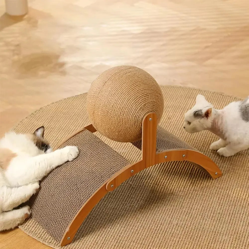 2-in-1 Wooden Cat Scratching Ball with Sisal Scratcher – Durable Paw Grinding Toy for Cats