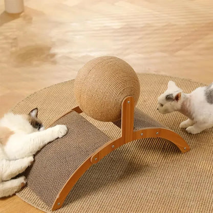 2-in-1 Wooden Cat Scratching Ball with Sisal Scratcher – Durable Paw Grinding Toy for Cats