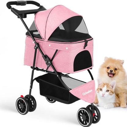 Foldable Pet Stroller – Portable Travel Stroller for Small Dogs, Puppies & Cats