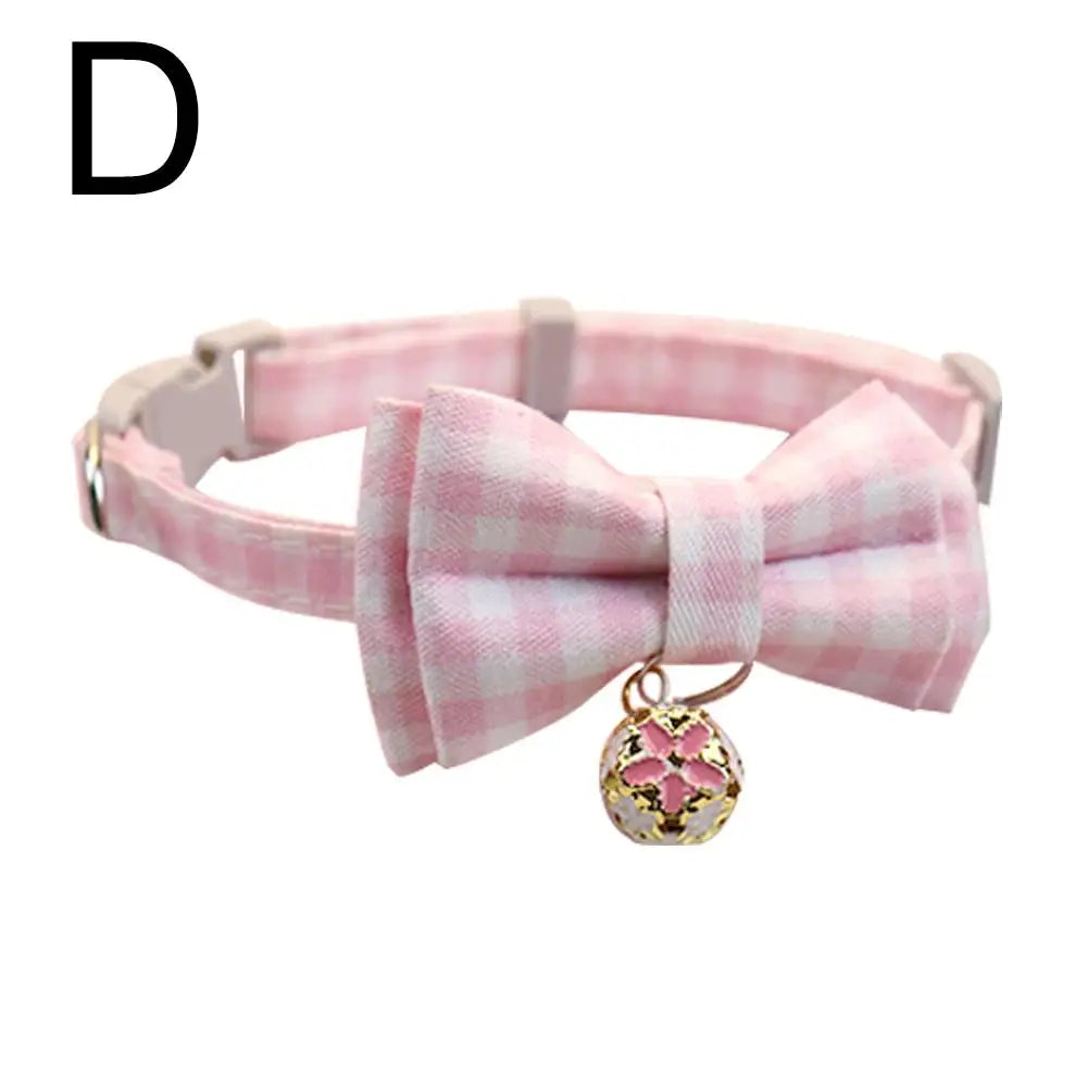 Plaid Bow Cat Collar with Bell – Adjustable Safety Collar for Kittens, Cats & Puppies