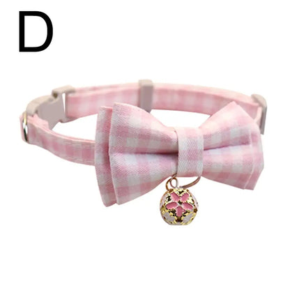 Plaid Bow Cat Collar with Bell – Adjustable Safety Collar for Kittens, Cats & Puppies