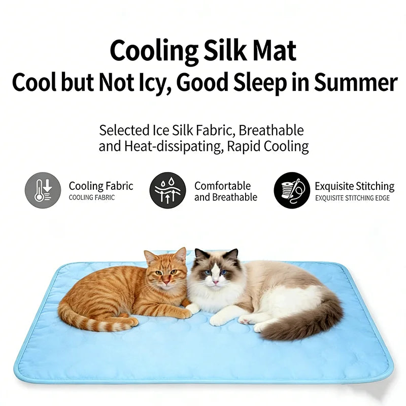 Ice Silk Pet Cooling Mat – Waterproof Self-Cooling Sleeping Pad, Washable Anti-Slip Bed for Dogs & Cats