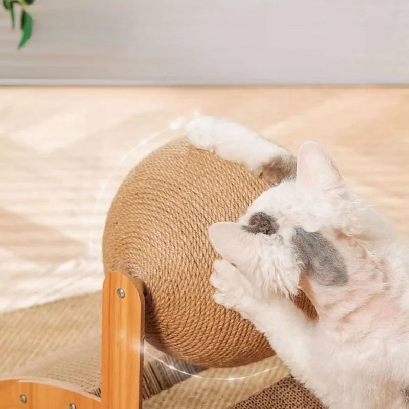 2-in-1 Wooden Cat Scratching Ball with Sisal Scratcher – Durable Paw Grinding Toy for Cats