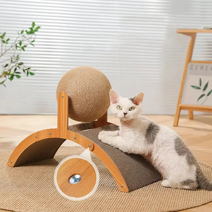 2-in-1 Wooden Cat Scratching Ball with Sisal Scratcher – Durable Paw Grinding Toy for Cats