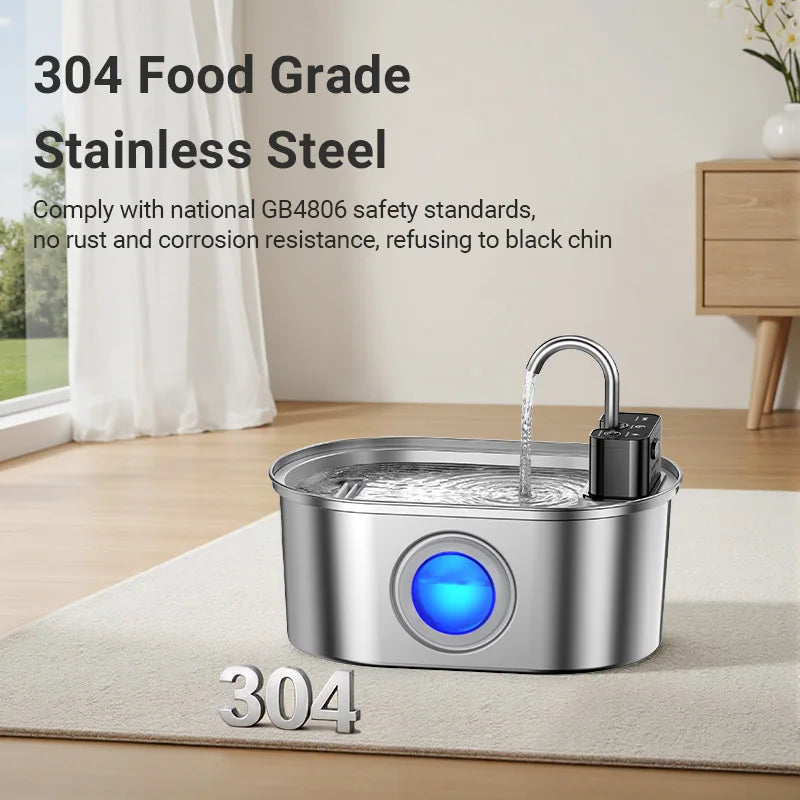 ROJECO 3.2L Stainless Steel Pet Water Fountain – Wireless Sensor Smart Automatic Pet Water Dispenser with 4000mAh Rechargeable Battery