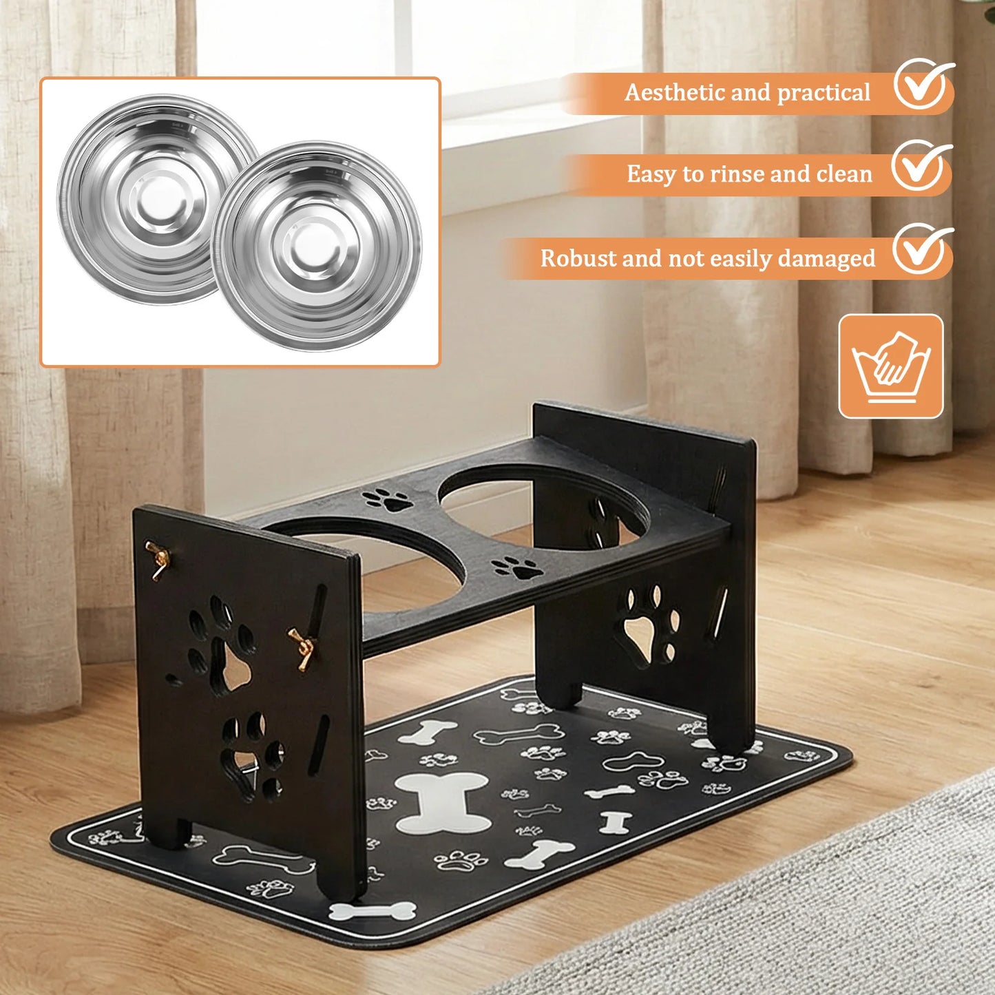 Elevated Pet Bowls with Adjustable Stand – Slow Feeder & Double Stainless Steel Food and Water Bowls for Small, Medium & Large Pets