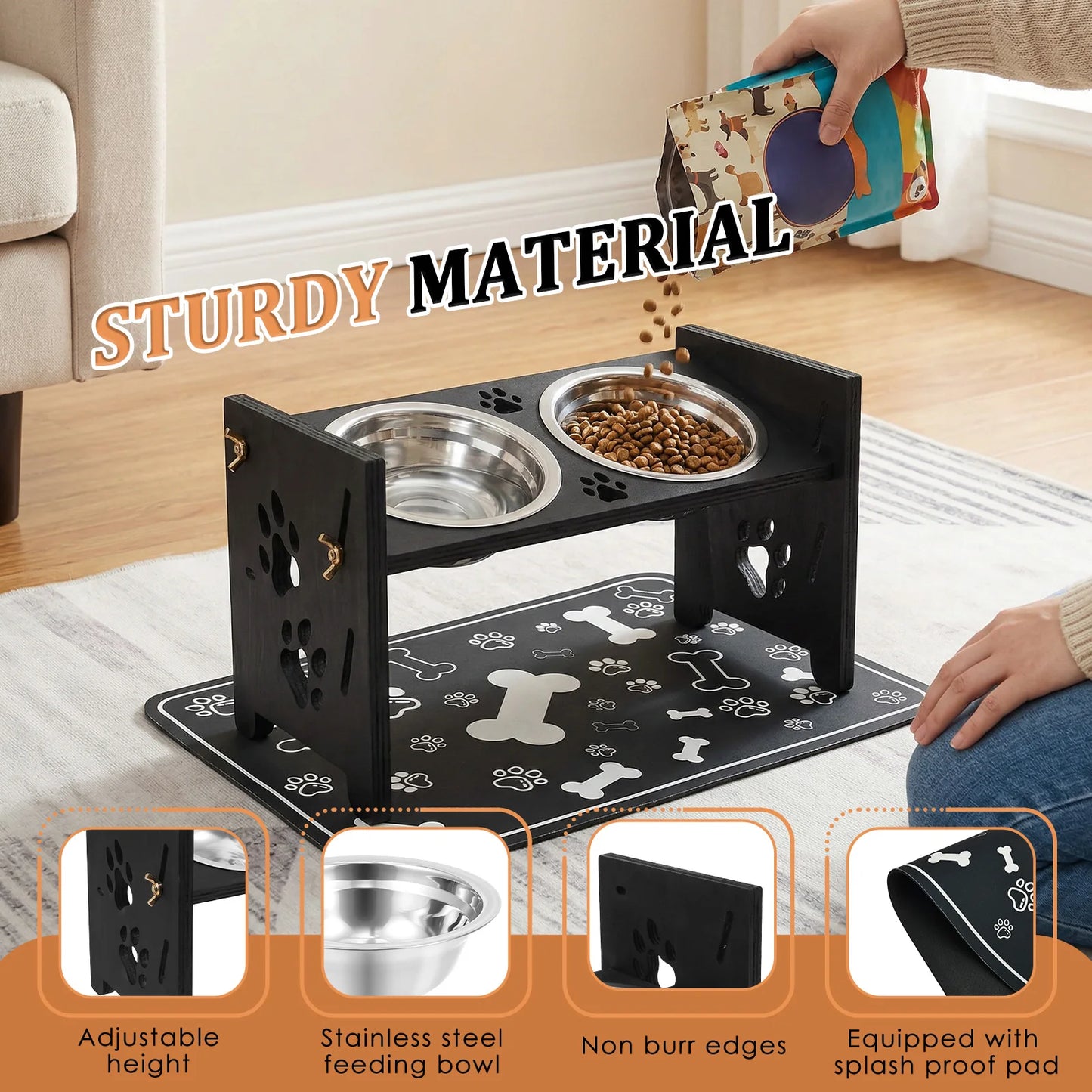 Elevated Pet Bowls with Adjustable Stand – Slow Feeder & Double Stainless Steel Food and Water Bowls for Small, Medium & Large Pets