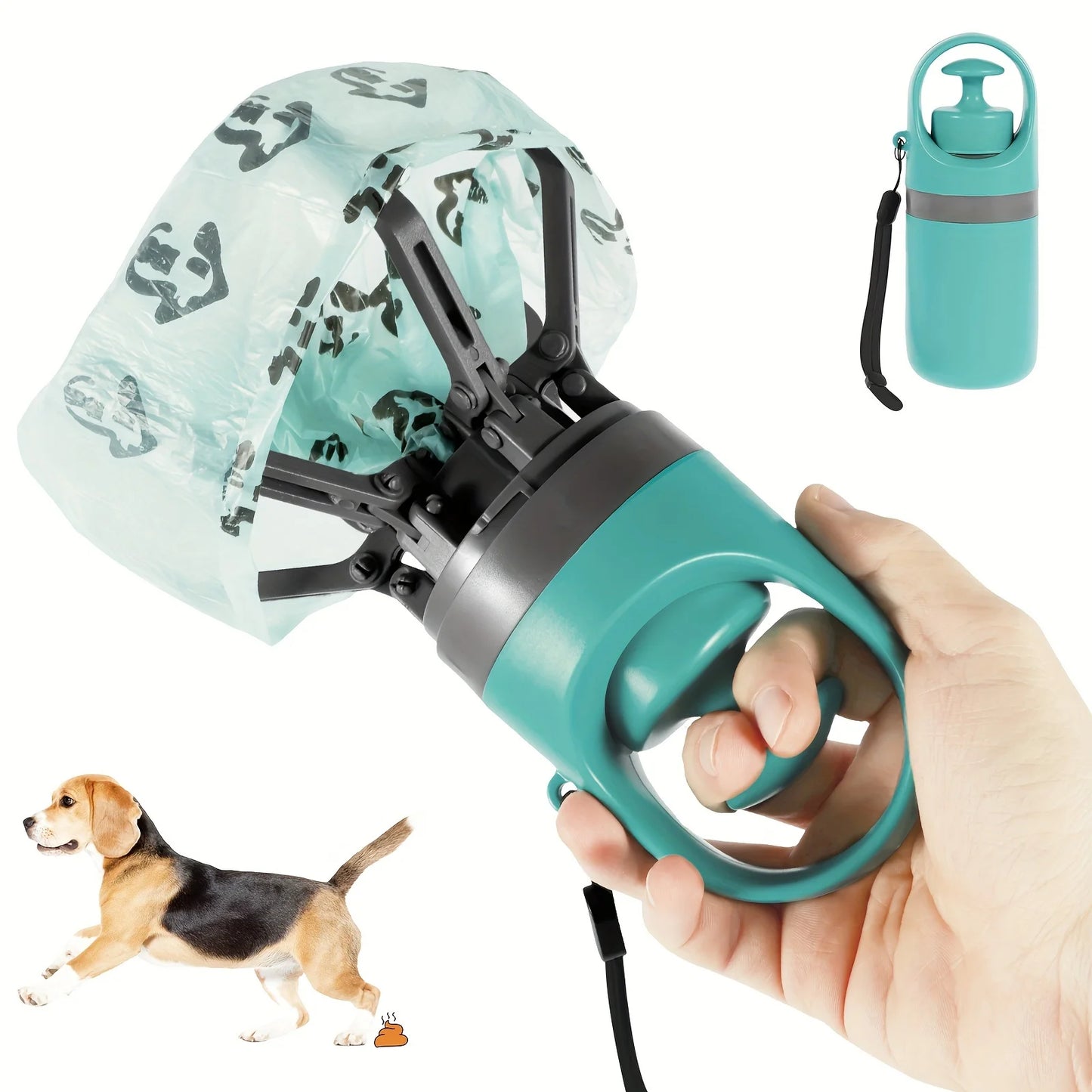 5pcs Portable Dog Poop Scooper with Bag Dispenser - Durable Plastic, Teal, Claw Design for Efficient Waste Pickup, Includes Leak-Proof Bags, Ideal for Outdoor Use