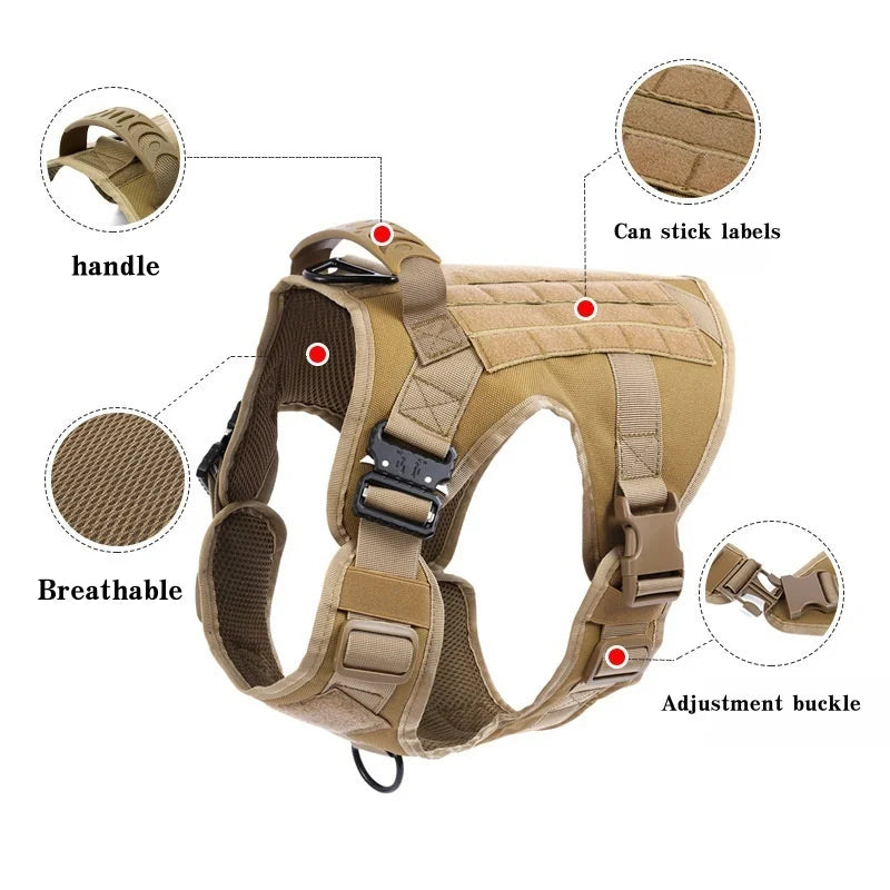 Tactical Dog Harness – Heavy-Duty Adjustable No-Pull Service Vest with Control Handle for Training, Hunting & Walking Large Breed Dogs