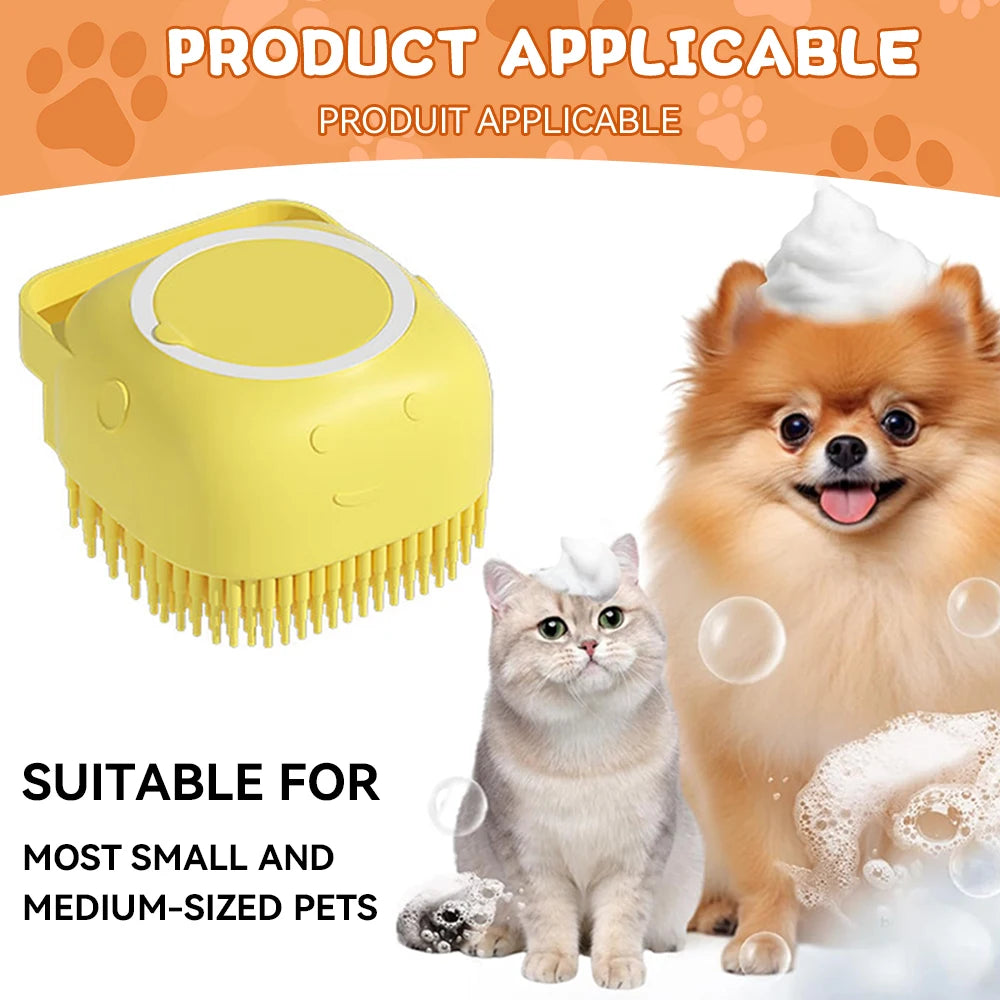Dog Bathing Brush with Shampoo Dispenser – Soft Silicone Massage Grooming Brush for Dogs & Cats