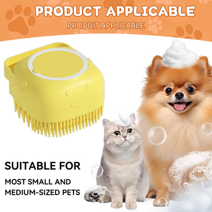 Dog Bathing Brush with Shampoo Dispenser – Soft Silicone Massage Grooming Brush for Dogs & Cats