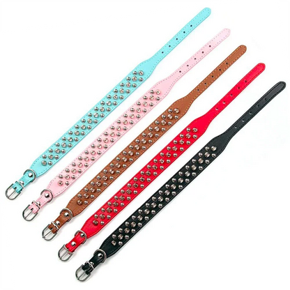 Adjustable Leather Dog Collar with Spikes & Rivet Studs – Punk Style Collar for Small Dogs and Cats
