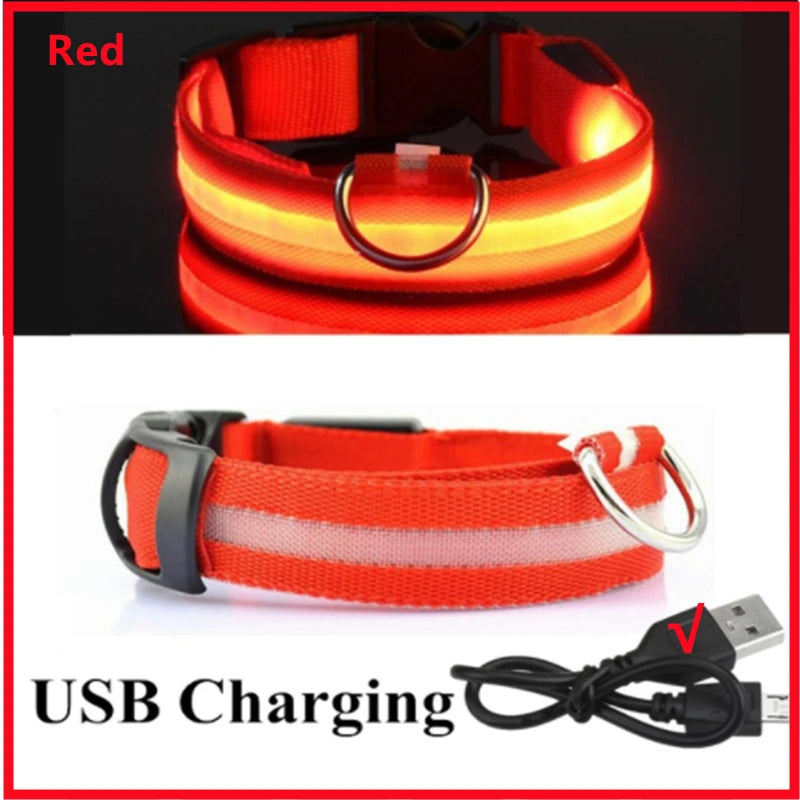 USB Rechargeable LED Glowing Dog Collar – Adjustable Light-Up Safety Collar for Small & Large Dogs and Cats