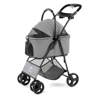 3-in-1 Pet Stroller with Removable Carrier – Foldable All-Terrain Stroller with Sunshade for Small & Medium Dogs and Cats