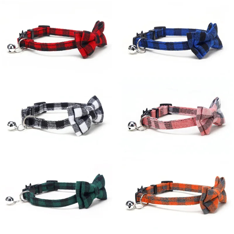 Plaid Breakaway Cat Collar with Bow Tie & Bell – Adjustable Safety Collar for Cats and Kittens