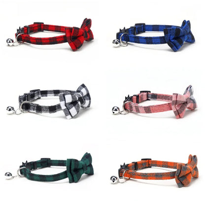 Plaid Breakaway Cat Collar with Bow Tie & Bell – Adjustable Safety Collar for Cats and Kittens