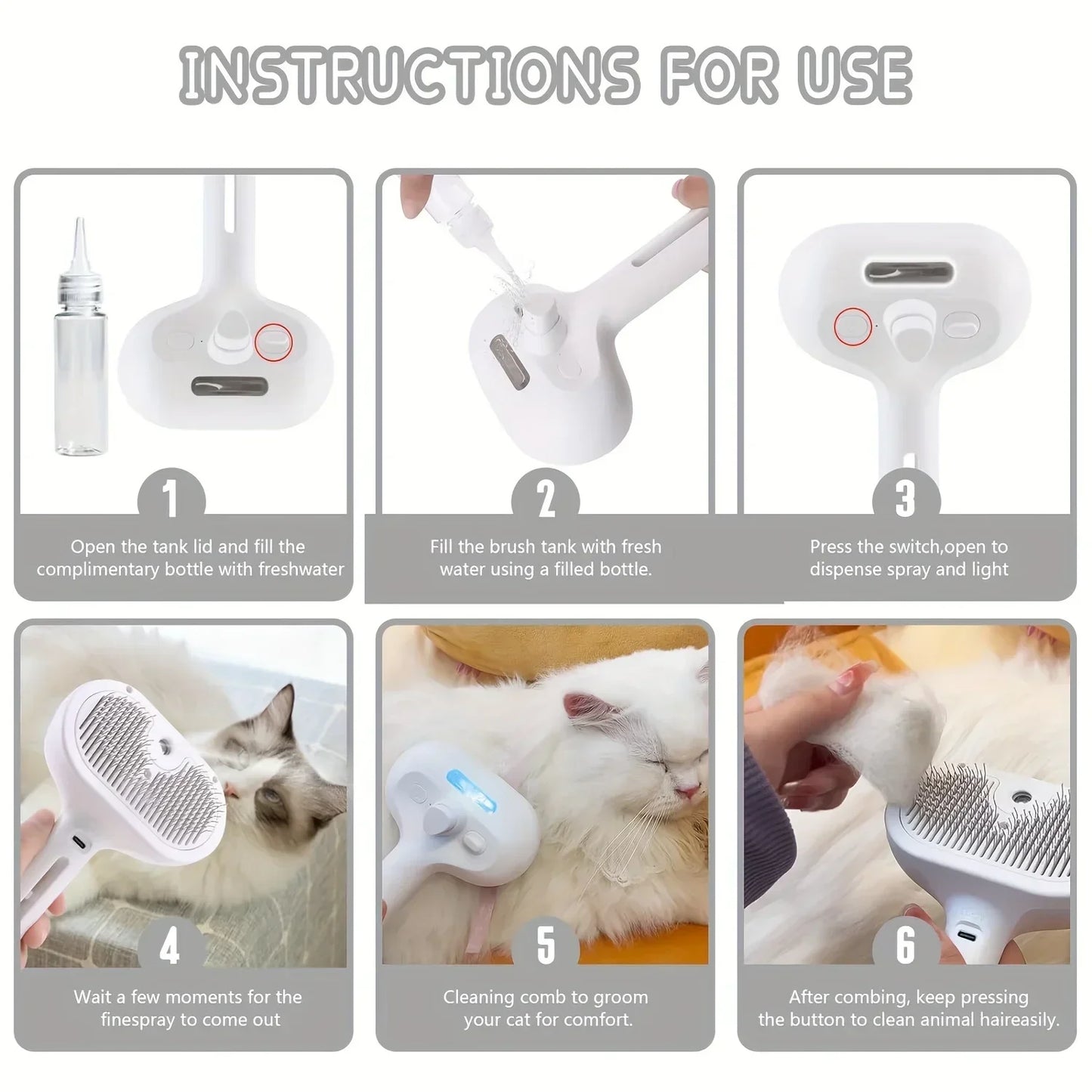 Pet Spray Grooming Comb – Water Mist Hair Remover & Dematting Brush for Cats and Dogs