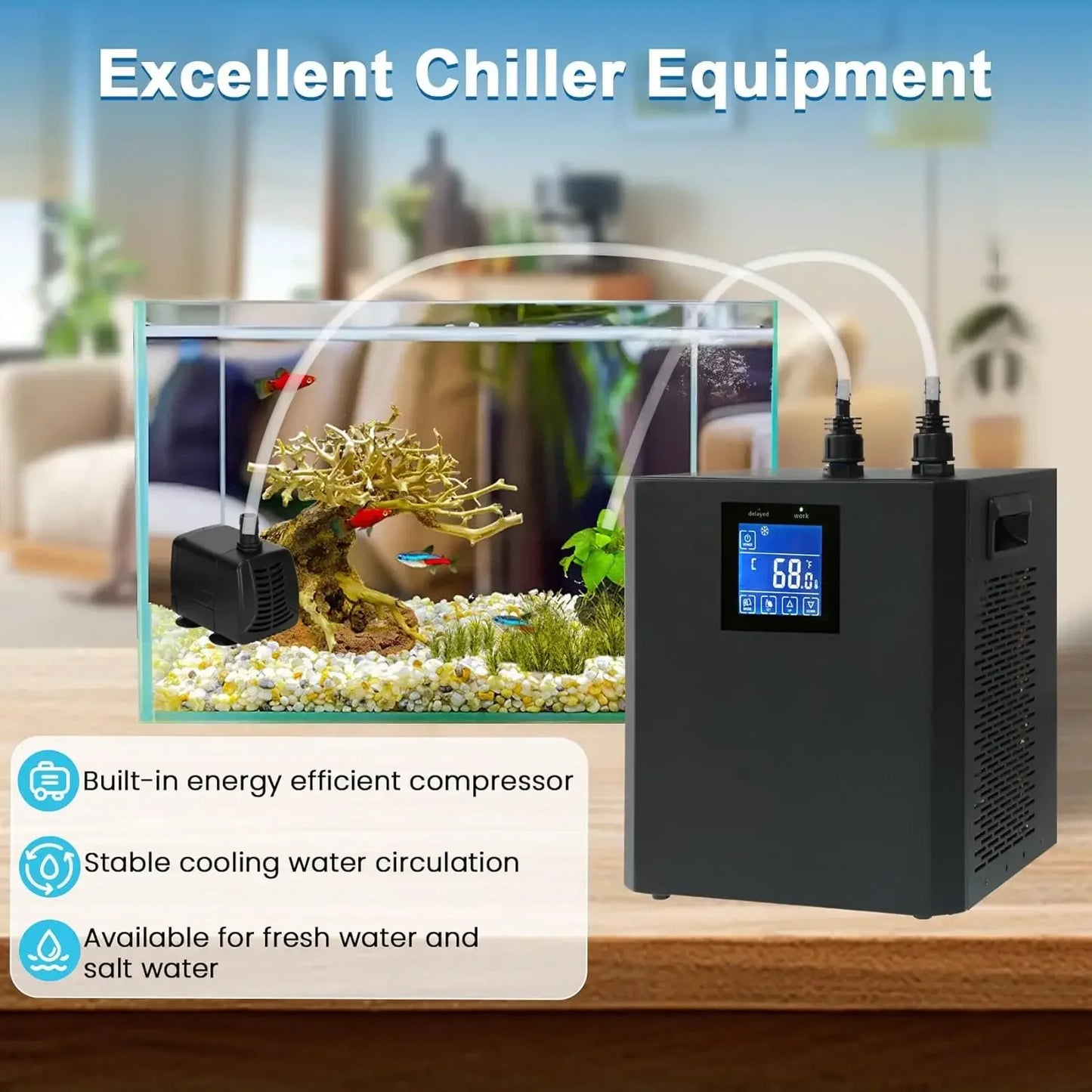 1/3 HP Aquarium Water Chiller – Hydroponic & Fish Tank Cooling System with LED Display for up to 79 Gallons