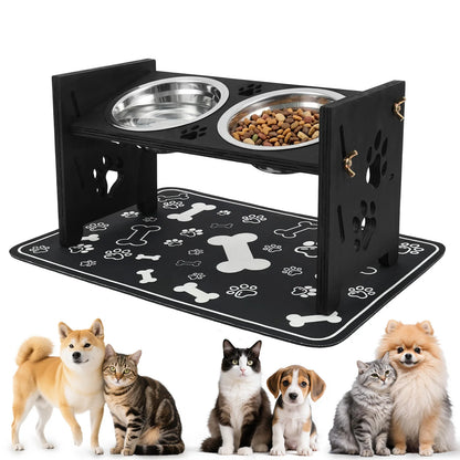 Elevated Pet Bowls with Adjustable Stand – Slow Feeder & Double Stainless Steel Food and Water Bowls for Small, Medium & Large Pets