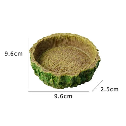 Resin Reptile Feeder Bowl – Tree Stump Shallow Food & Water Dish for Geckos, Lizards, Snakes & Other Reptiles