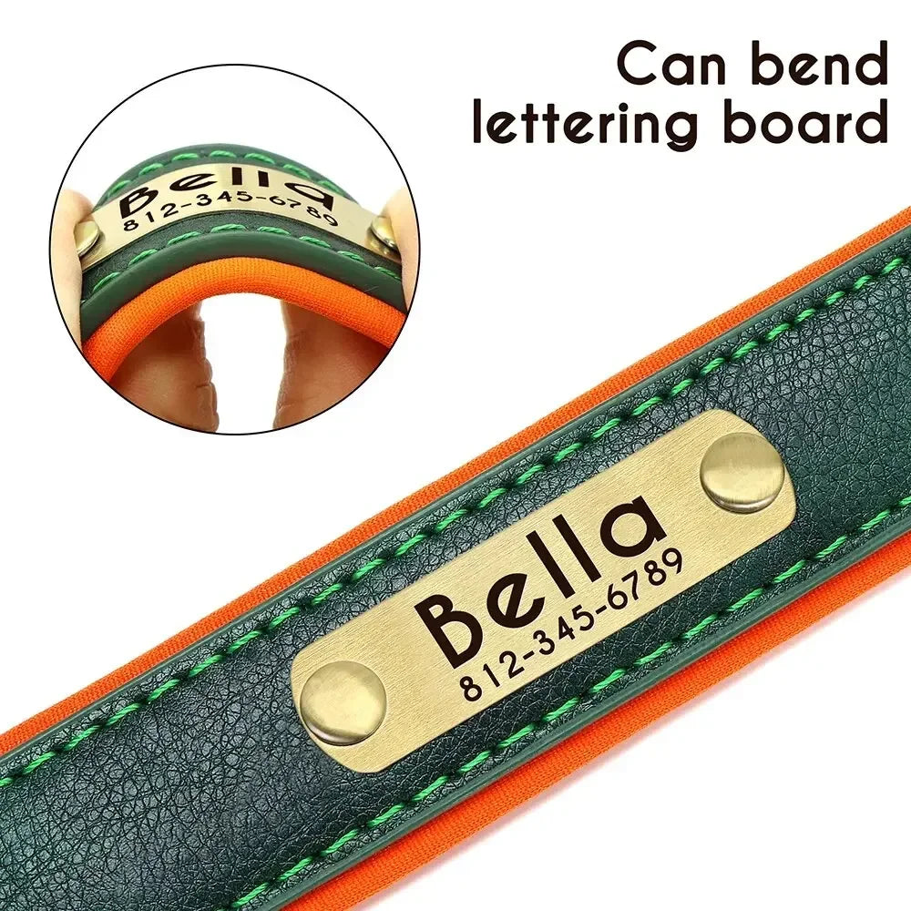 Custom Engraved Leather Dog Collar – Personalized Nameplate Collar for All Breeds