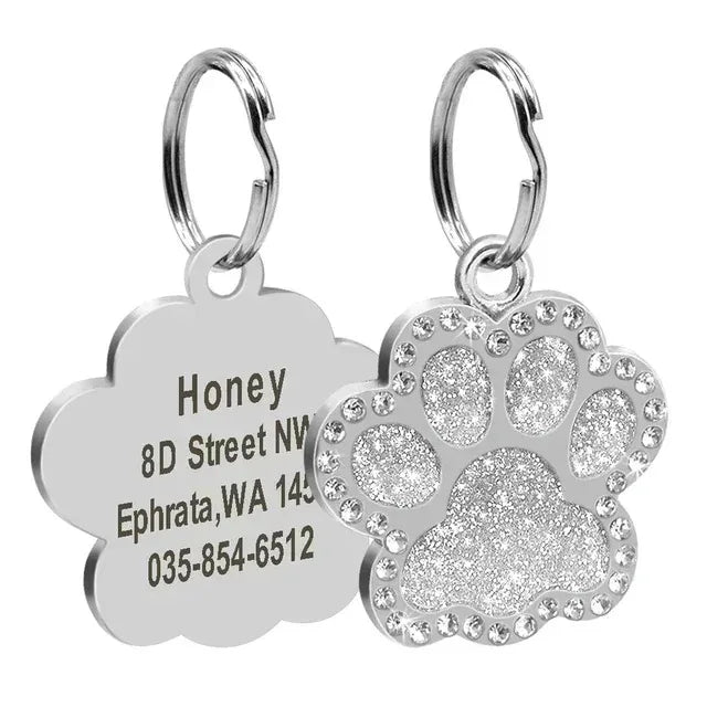 Personalized Pet Name Tag – Engraved Paw Print Collar Pendant for Dogs & Cats