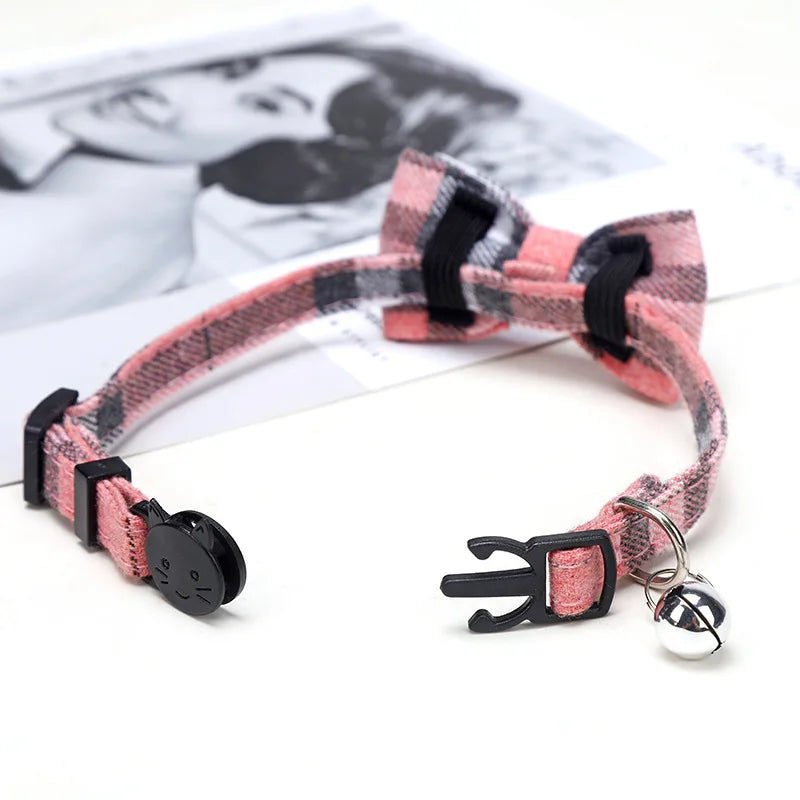Plaid Breakaway Cat Collar with Bow Tie & Bell – Adjustable Safety Collar for Cats and Kittens