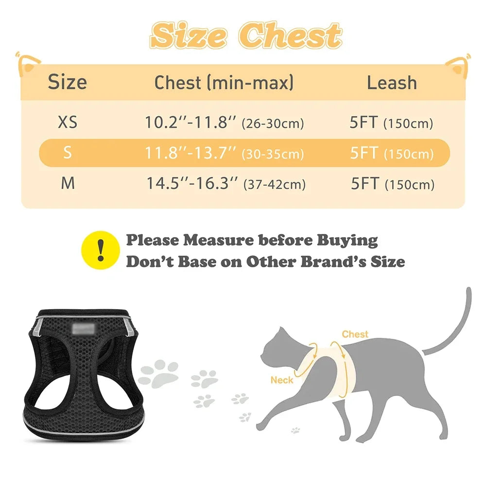 Breathable Mesh Pet Harness and Leash Set – Adjustable Reflective Vest for Dogs & Cats