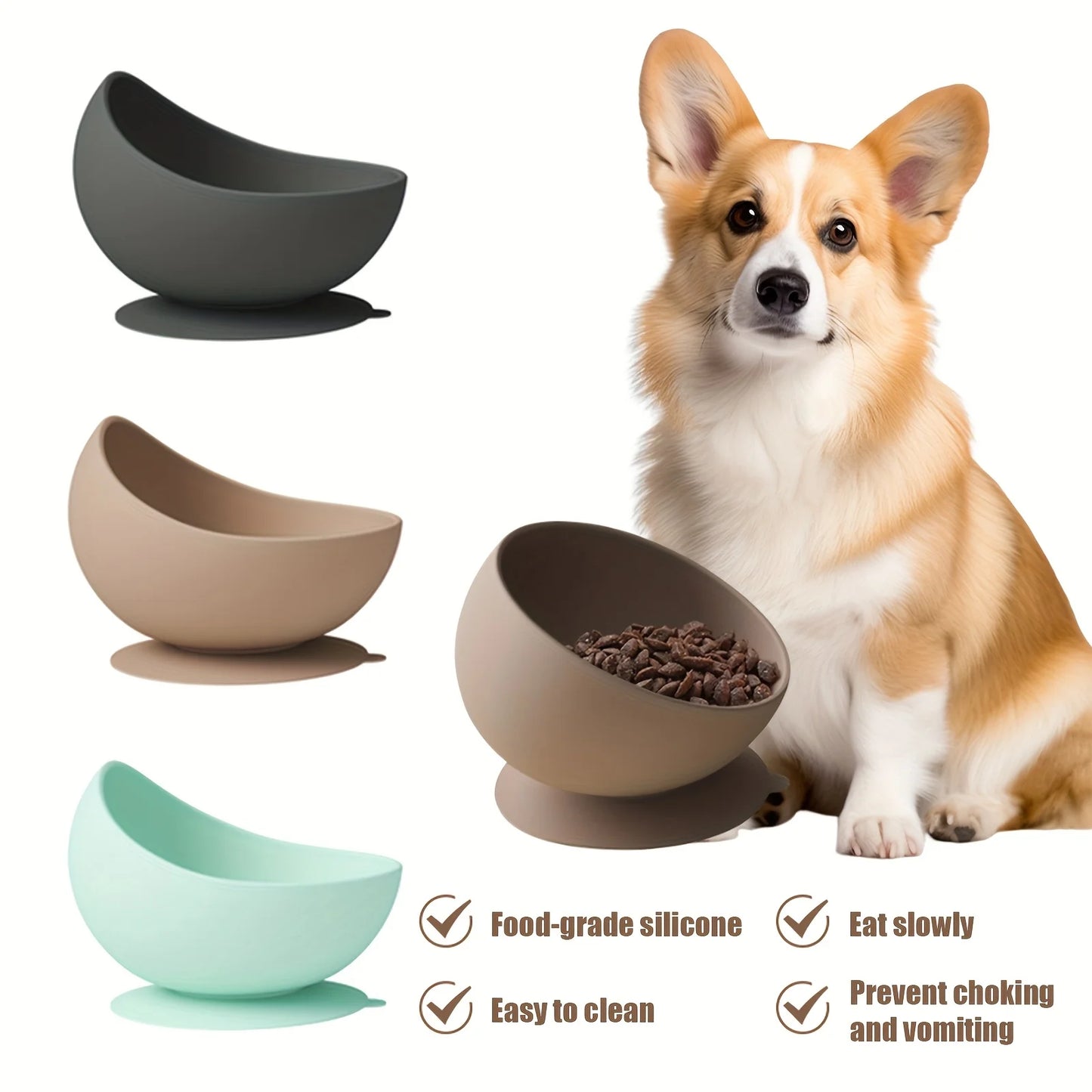 Soft Silicone Slow Feeder Pet Bowl – Non-Slip Anti-Choking Food Bowl with Neck Protection for Dogs, Puppies & Cats