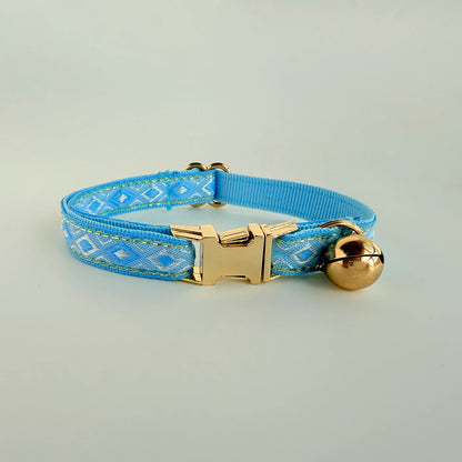 Personalized Jacquard Cat Collar with Gold Thread – Adjustable Collar for Kittens & Small Dogs
