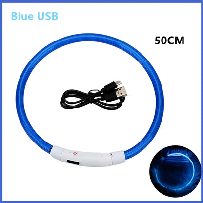 USB Rechargeable LED Glowing Dog Collar – Adjustable Light-Up Safety Collar for Small & Large Dogs and Cats