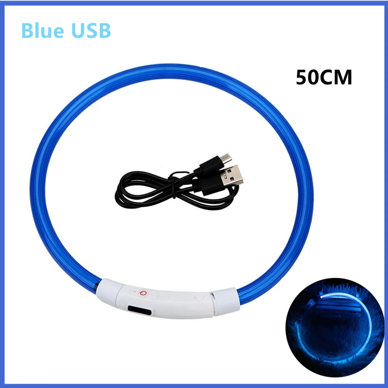 USB Rechargeable LED Glowing Dog Collar – Adjustable Light-Up Safety Collar for Small & Large Dogs and Cats