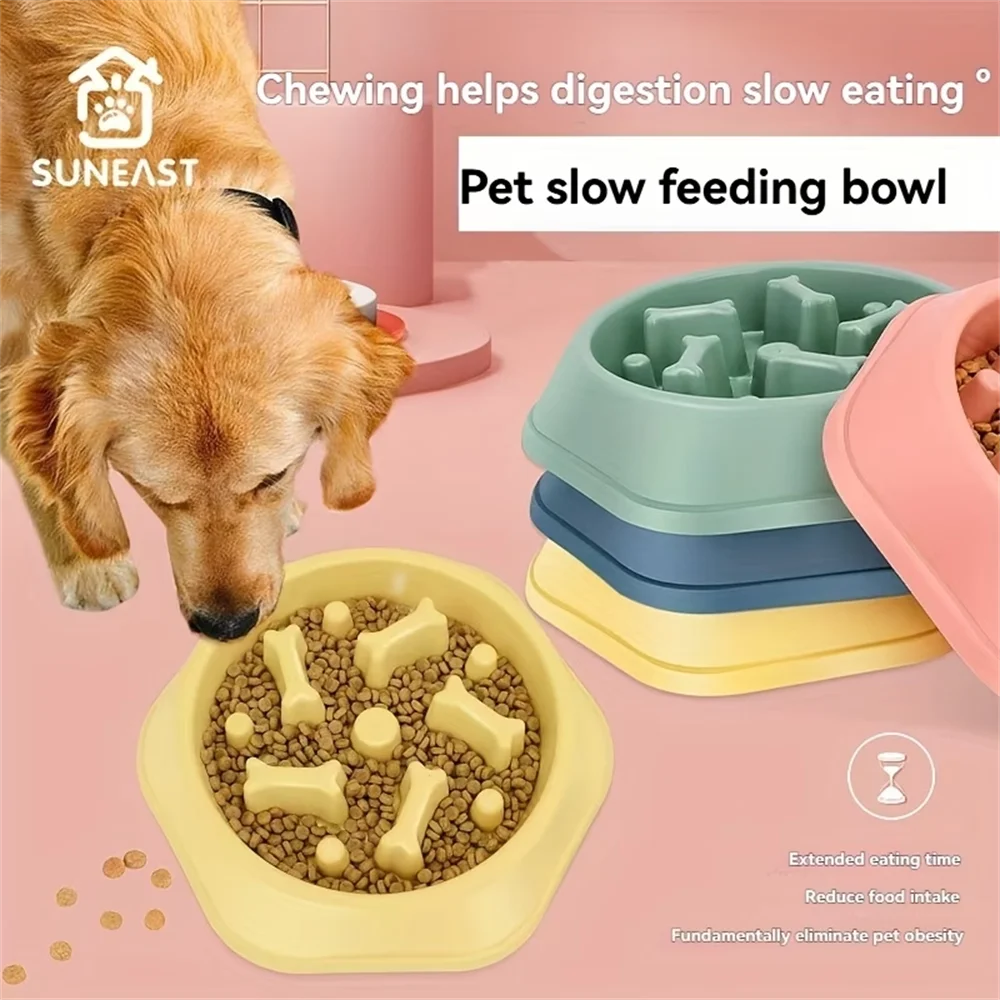 Slow Feeder Dog & Cat Bowl – Non-Slip Slow Eating Food Dish, Choke-Resistant PP Bowl for Small Dogs & Cats