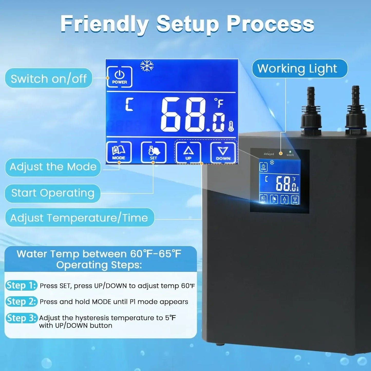1/3 HP Aquarium Water Chiller – Hydroponic & Fish Tank Cooling System with LED Display for up to 79 Gallons