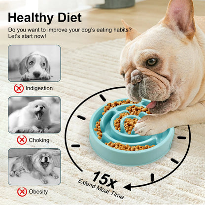 Slow Feeder Dog and Cat Bowl – Non-Slip Anti-Gulping Feeding Dish for Large, Medium & Small Dogs, Puppies and Cats