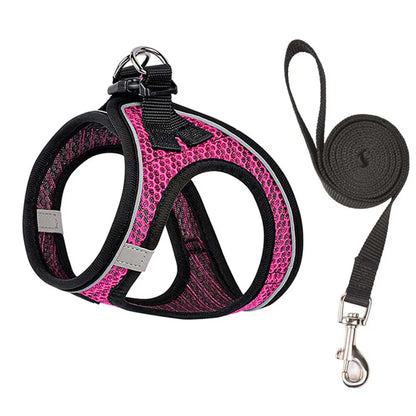 Breathable Mesh Pet Harness and Leash Set – Adjustable Reflective Vest for Dogs & Cats