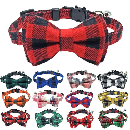 Plaid Breakaway Cat Collar with Bow Tie & Bell – Adjustable Safety Collar for Cats and Kittens