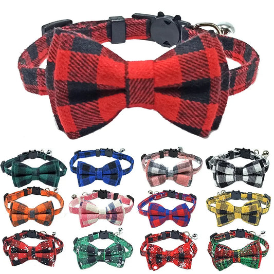 Plaid Breakaway Cat Collar with Bow Tie & Bell – Adjustable Safety Collar for Cats and Kittens