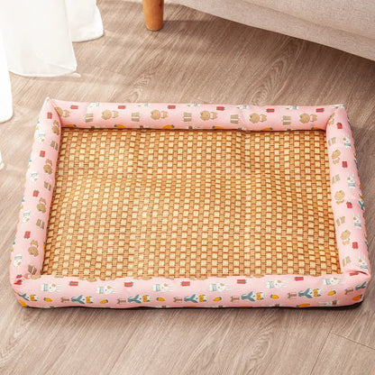 Summer Cat Cooling Sleeping Mat – Breathable Rattan Pet Bed Cushion with Anti-Slip Design for Cats & Small Dogs