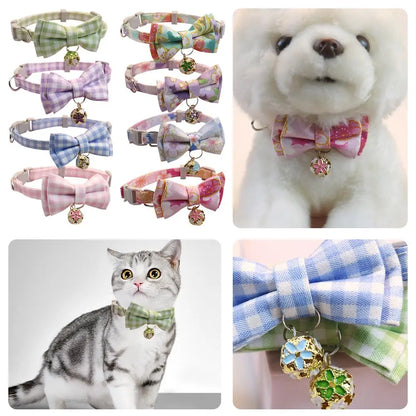 Plaid Bow Cat Collar with Bell – Adjustable Safety Collar for Kittens, Cats & Puppies