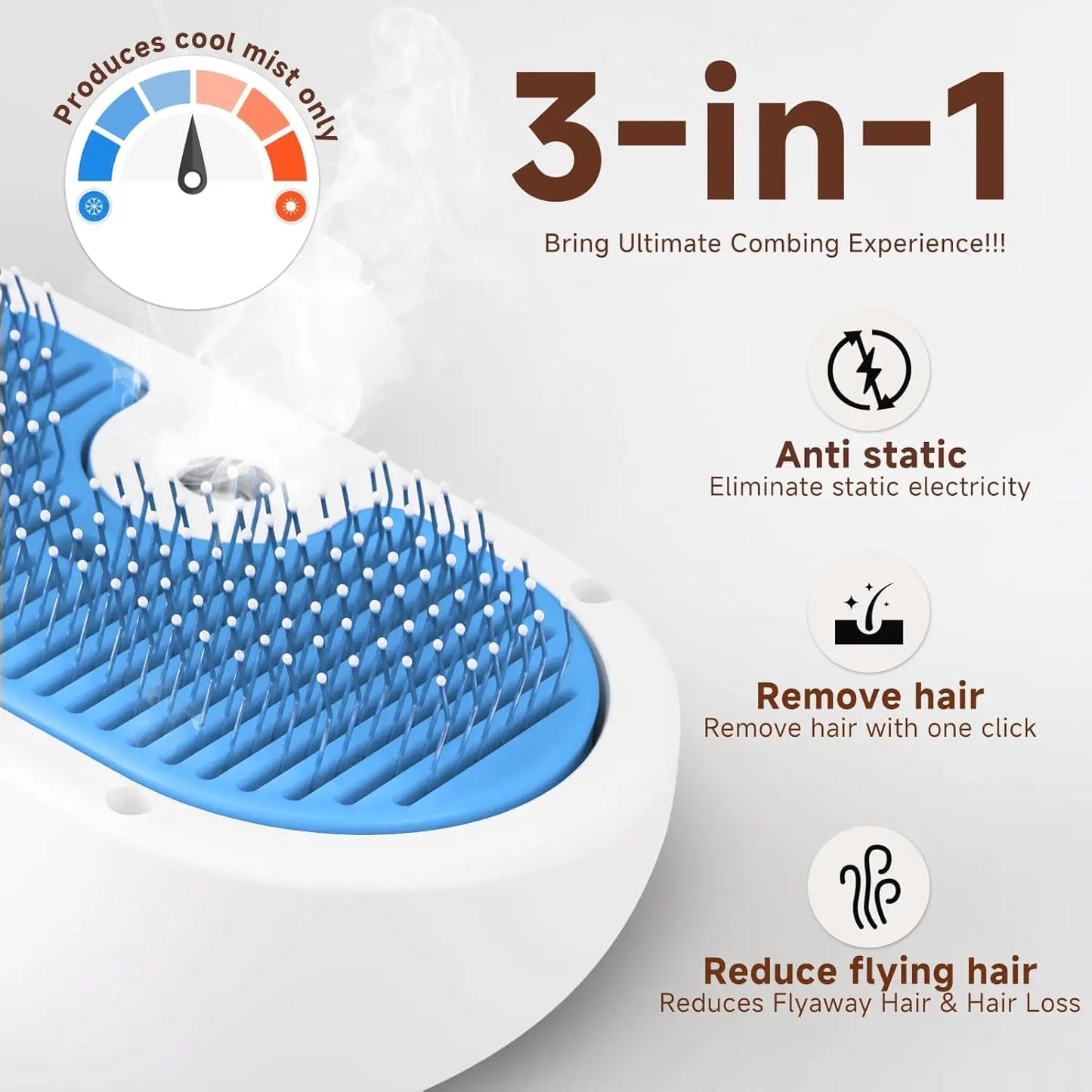 3-in-1 Pet Steam Brush for Shedding & Hair Removal - Self-Cleaning Comb with Mist, Blue