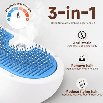3-in-1 Pet Steam Brush for Shedding & Hair Removal - Self-Cleaning Comb with Mist, Blue