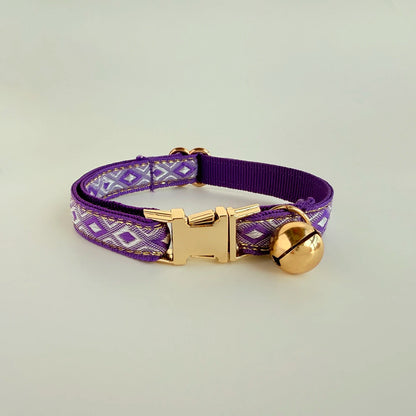 Personalized Jacquard Cat Collar with Gold Thread – Adjustable Collar for Kittens & Small Dogs