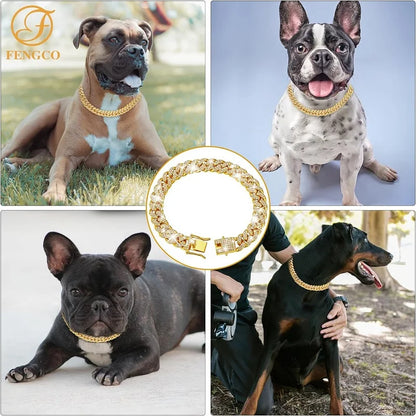 Luxury Gold Metal Chain Dog Collar – Stylish Pet Jewelry Necklace for Small, Medium & Large Dogs and Cats