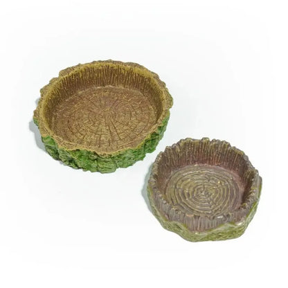 Resin Reptile Feeder Bowl – Tree Stump Shallow Food & Water Dish for Geckos, Lizards, Snakes & Other Reptiles