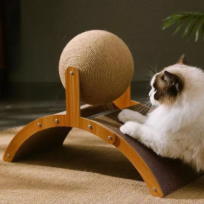 2-in-1 Wooden Cat Scratching Ball with Sisal Scratcher – Durable Paw Grinding Toy for Cats