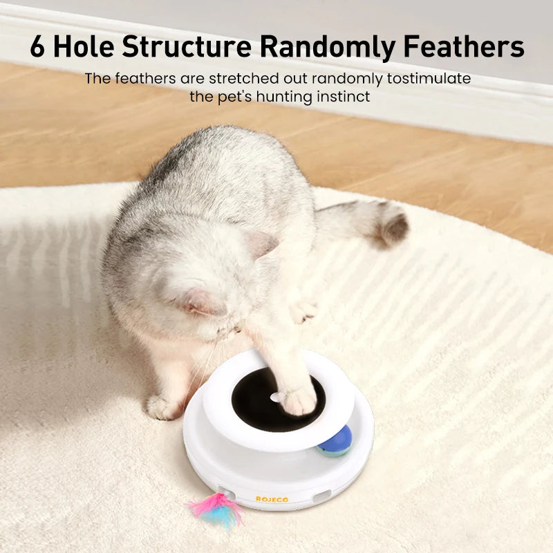 ROJECO 2-in-1 Smart Interactive Pet Toy – Automatic Feather & Fun Ball with 5 Play Modes for Cats & Small Dogs
